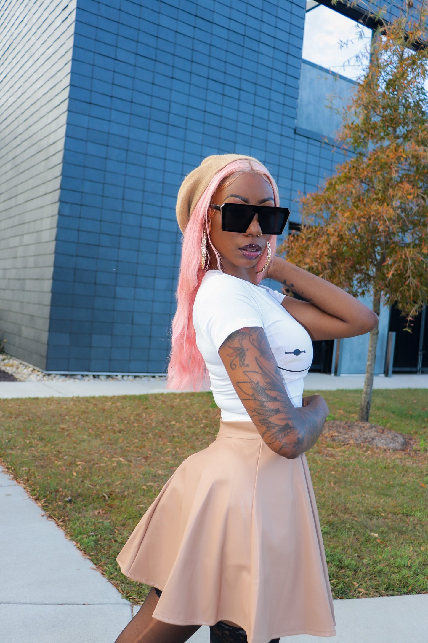 Nude flared skirt
