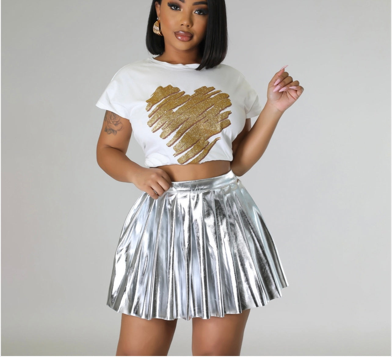 Metallic Pleated Tennis Skirt