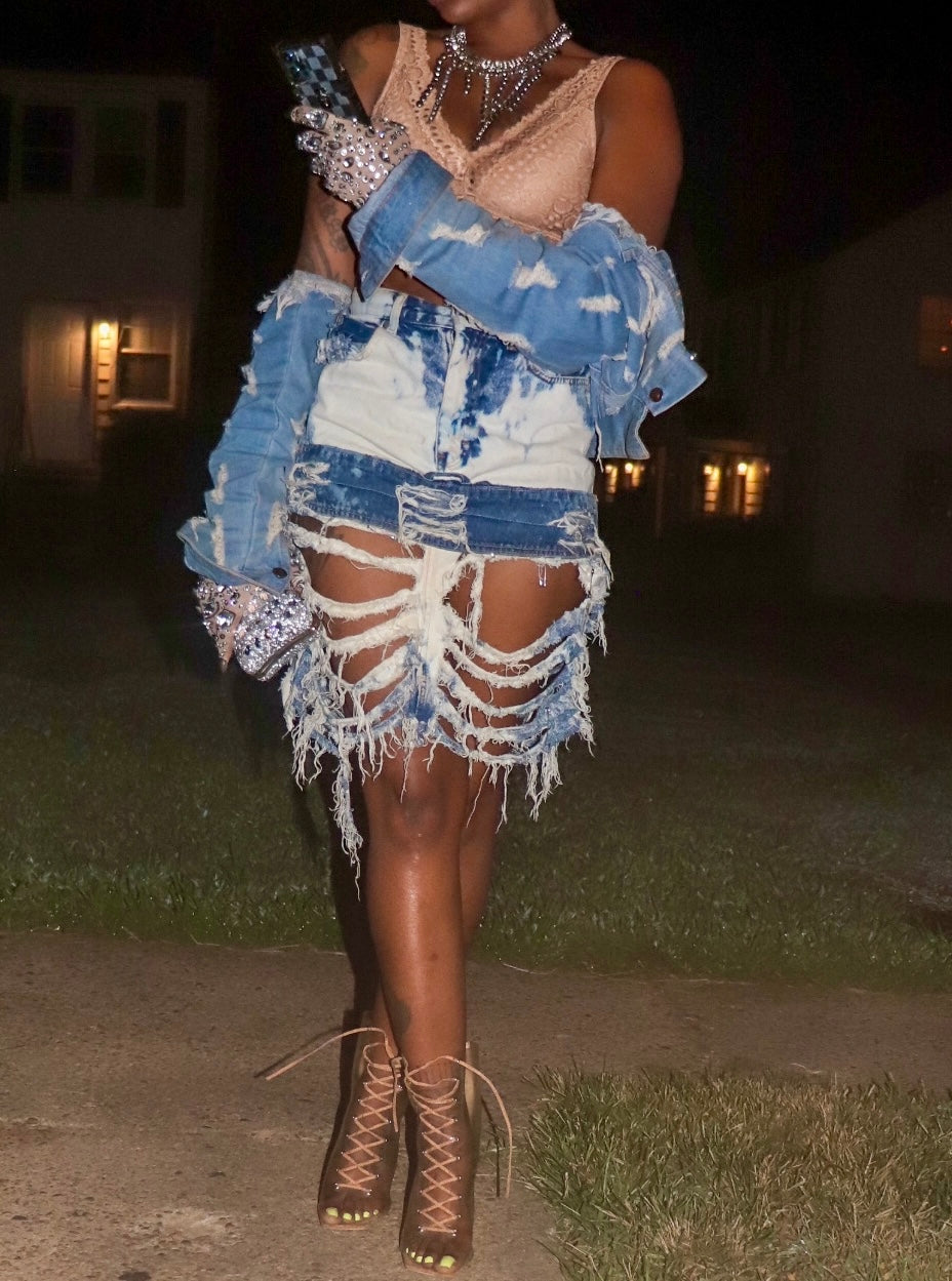 Distressed Denim Skirt