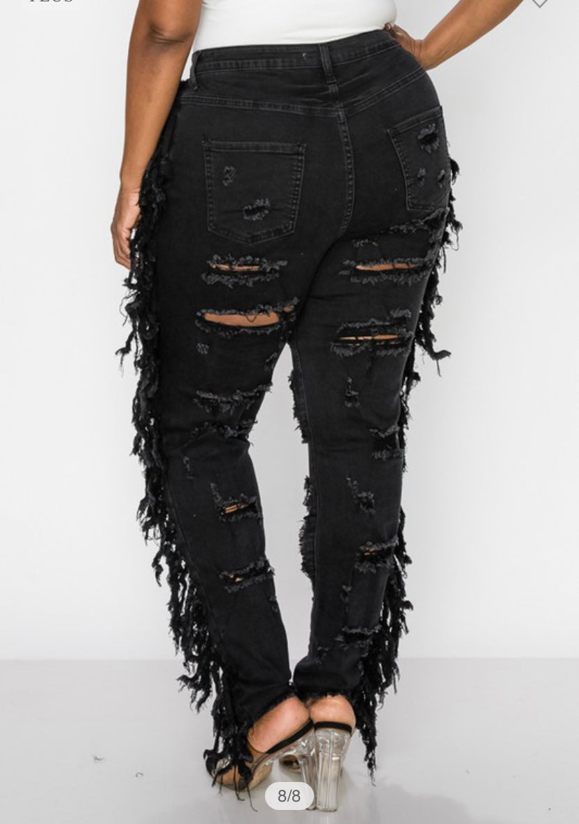 Black Fringe Jeans